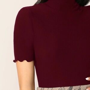 Burgundy high neck lettuce trim top